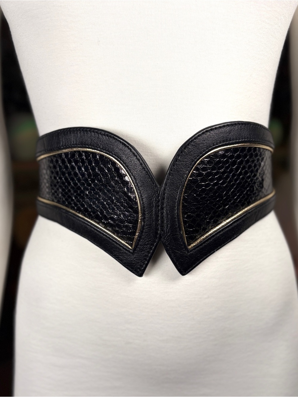 JLynch Black Snakeskin & Leather “Louise” Cinch Belt, Szs XS-XL